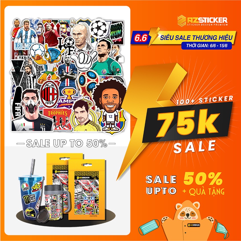Sticker Bóng Đá - Decal Dán Hình Cầu Thủ Bóng Đá Cắt Sẵn Từng Hình Chất Liệu PVC Chống Nước Dán Mũ