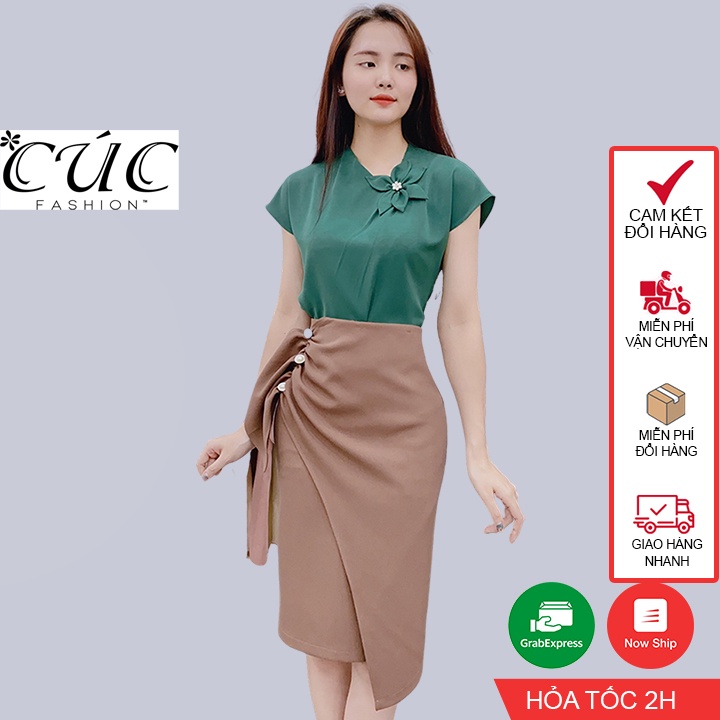 Áo sơ mi nữ CÚC FASHION somi tay ngắn cao cấp vải lụa đẹp kiểu công sở trắng nhiều màu cổ nơ tay bồng 6 cúc ngọc A1154