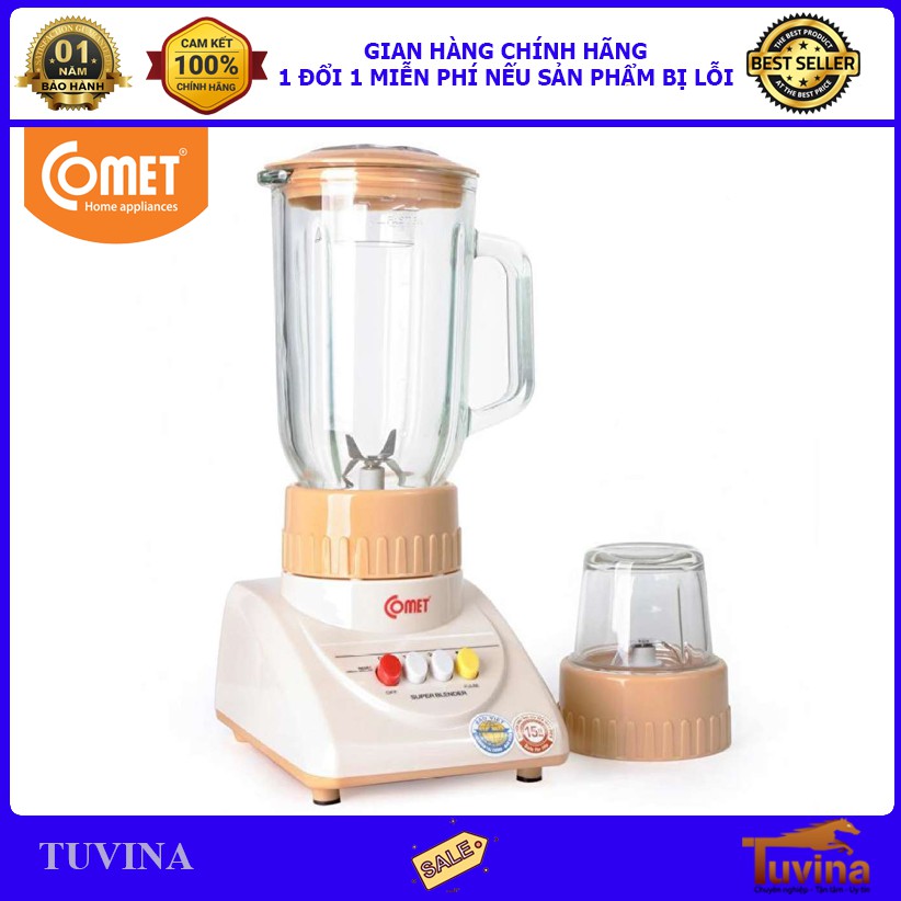 Máy Xay Sinh Tố Comet CM9956 1.25 Lít 2 Cối Thủy Tinh - Hàng Chính Hãng (Bảo Hành 12 Tháng)