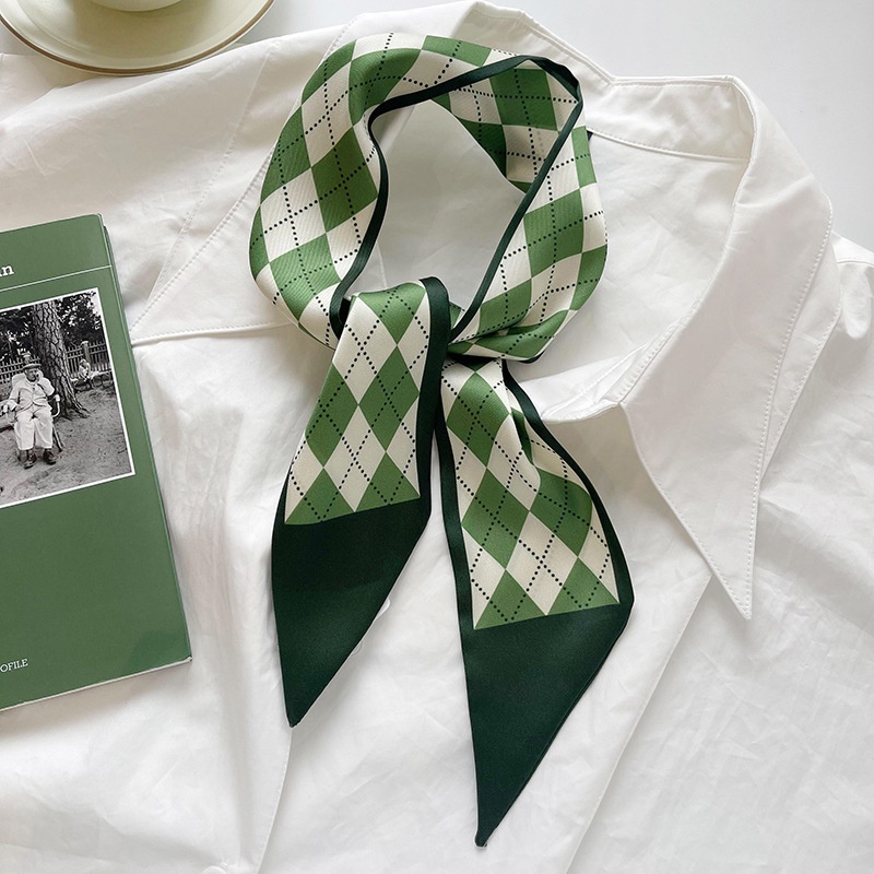 [Spring and summer new] white and tender green small silk scarf women's spring and summer thin narrow ribbon hair band hair tie bag decorative long scarf