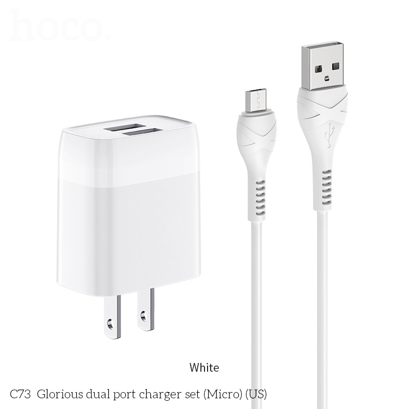 Bộ sạc Hoco C73  Micro-USB 2.4A có 2 cổng USB dành cho android: samsung oppo vivo xiami realme ..