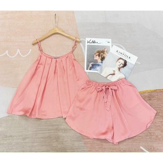 Đồ Ngủ Cao Cấp 🍀 Bộ Hai Dây Lụa Thái Xếp Ly Chất Liệu Mát Lịm MS02