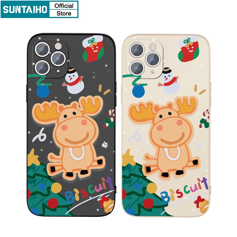 Ốp lưng iphone Suntaiho Ốp lưng iphone Ốp Điện Thoại silicon mềm hình tuần lộc người tuyết đáng yêu cho iPhone 13 12 11 Pro Max X XR Xs Max 7 8 Plus