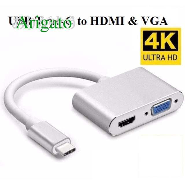 Cáp Chuyển Usb Type-C to HDMI & VGA 4k ARIGATO Đảm Bảo Chất Lượng