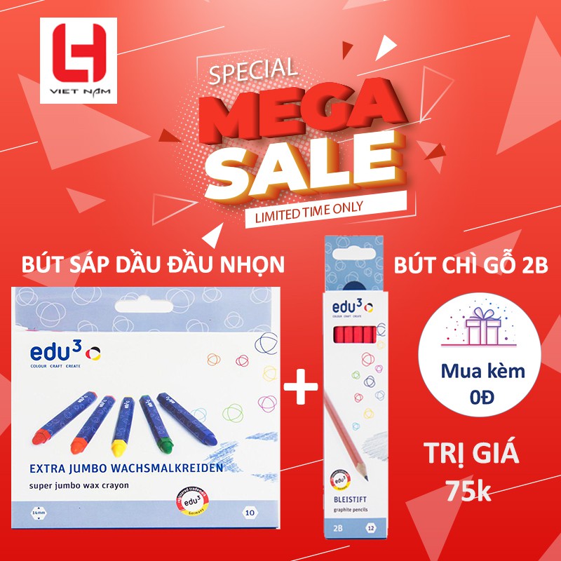 COMBO BÚT MÀU SÁP DẦU ĐẦU NHỌN (14mm) + BÚT CHÌ GỖ THÂN ĐỎ 2B