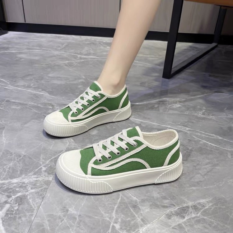 Giày nữ đế bằng bánh mì basic độn đế 4cm vải canvas bata mới hot phong cách retro ulzzang đẹp cá tính, Sneaker nữ 2021