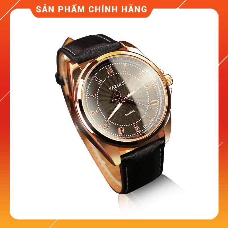 - Đồng hồ nam Yazole 336 dây da mặt đen quai đen