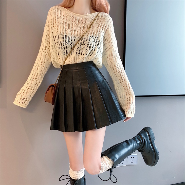 Xiaozhainv Chân Váy Ngắn Lưng Cao Xếp Ly Bằng Da Pu Phong Cách Hàn Quốc | BigBuy360 - bigbuy360.vn
