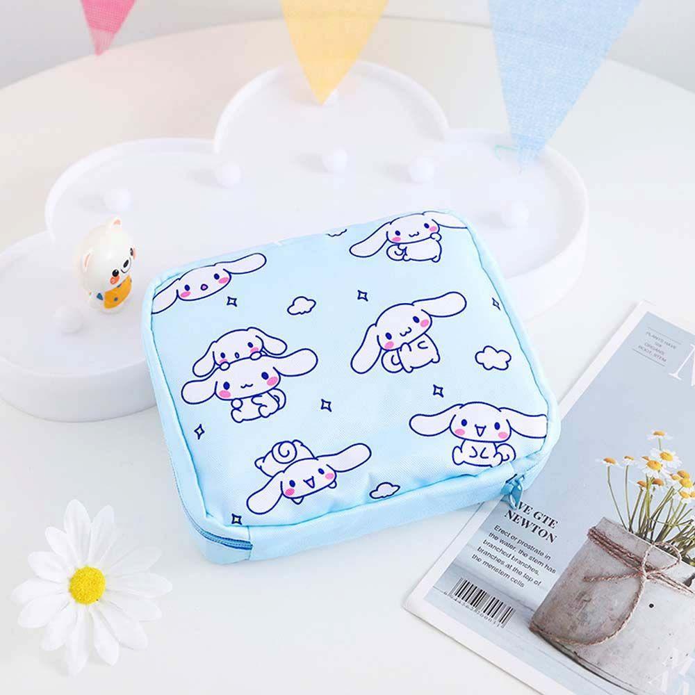 NORMAN Túi Đựng Băng Vệ Sinh Tai Nghe / Tiền Xu Hình Chú Chó Cinnamoroll / Chú Chó Tai To Có Khóa Kéo Kiểu Hàn Quốc Cho Nữ