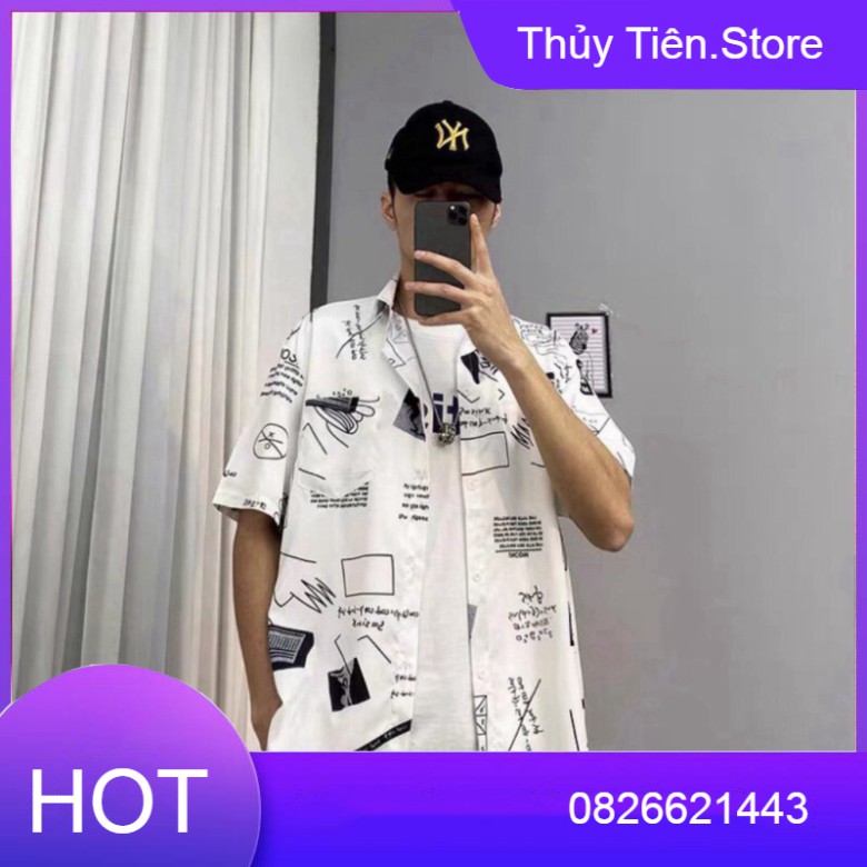 ÁO SƠ MI LOANG HỌA TIẾT CHỮ KÝ HOẠT HÌNH TRẮNG ĐEN - ÁO KHOÁC SOMI NAM NỮ UNISEX 💎👗💝