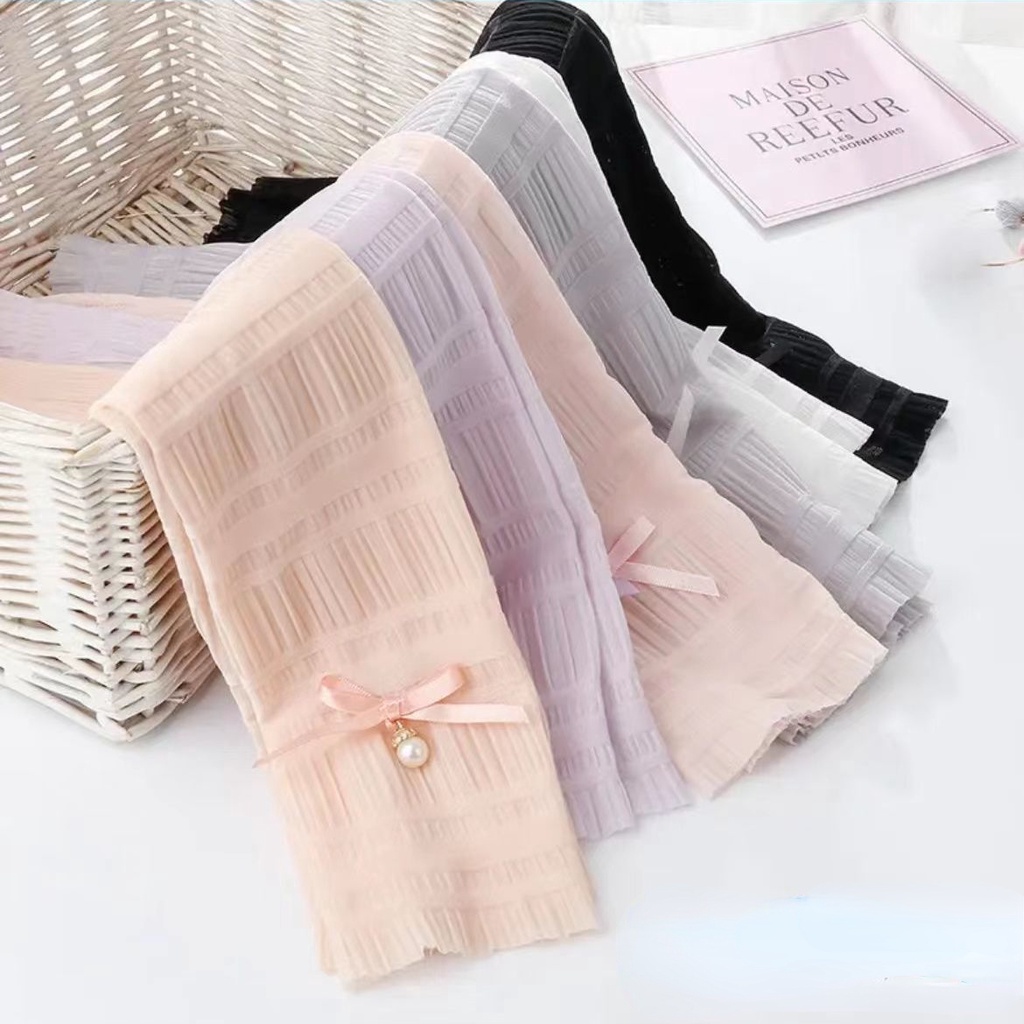 Găng Tay Chống Nắng Dáng Rộng Vải Lụa Lạnh Phối Ren Đính Nơ Xinh Xắn Cho Nữ