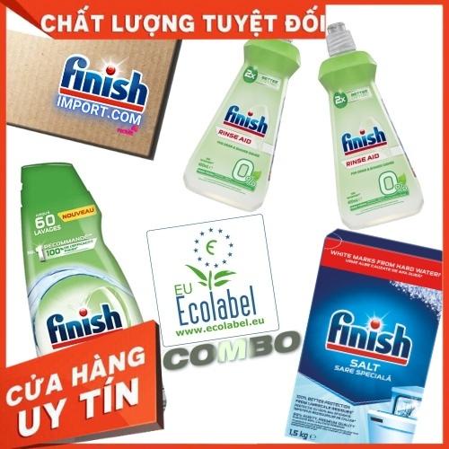 [CHÍNH HÃNG 4 món Finish] Chai 900ml Gel rửa chén Finish All in 1 Max + 2 Chai 400ml Finish (0%) + Hộp 1,5Kg muối Finish