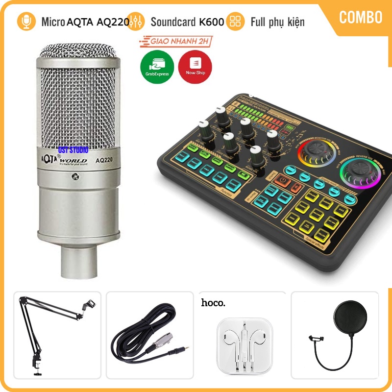 Trọn Bộ Sound Card Thu Âm K600 Mic AQTA AQ220. Livestream , Karaoke , Thu Âm Với Âm Thanh Cực Kì Chất Lượng, Độ Bền Cao