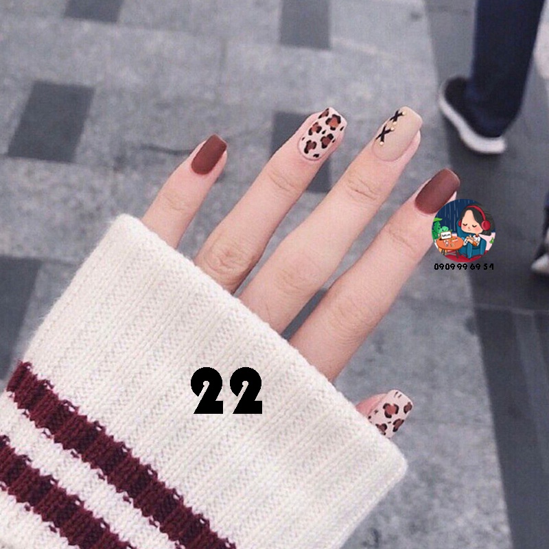 22 - Cam Đất [DA BÁO] Bộ Móng Giả 24 Chiếc Đủ Size - Sẵn Keo Và Dụng Cụ