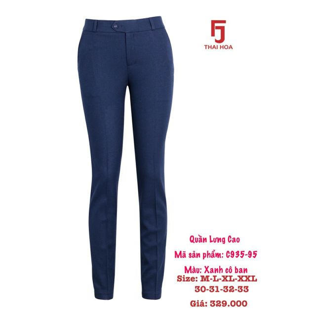 Quần tây Thái Hoà lưng cao 1 nút màu xanh coban C935-95