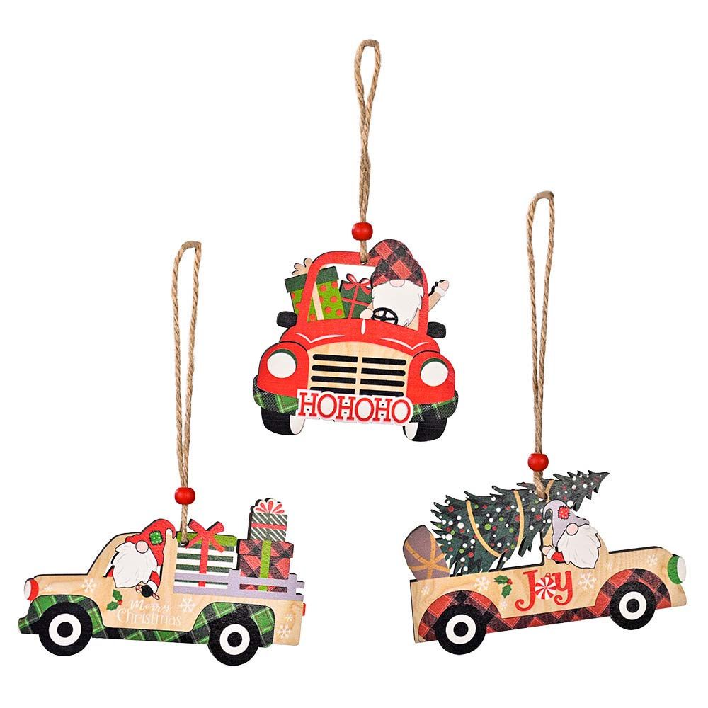 JAVIER Creative Wooden Pendants New Year Wood Crafts Hanging Ornament Gift Hollow Car Christmas Tree Truck Natural Christmas Decoration