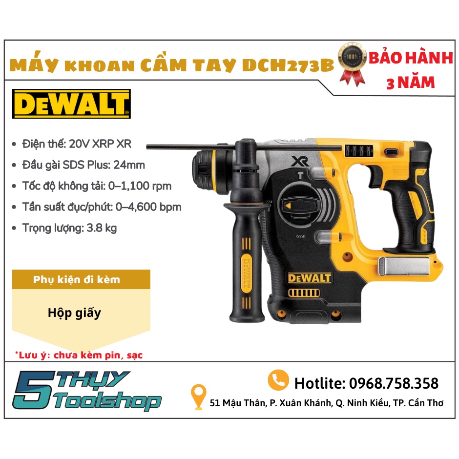 [HÀNG CHÍNH HÃNG MỚI 100%] THÂN MÁY KHOAN CẦM TAY DÙNG PIN 20V DeWALT DCH273B