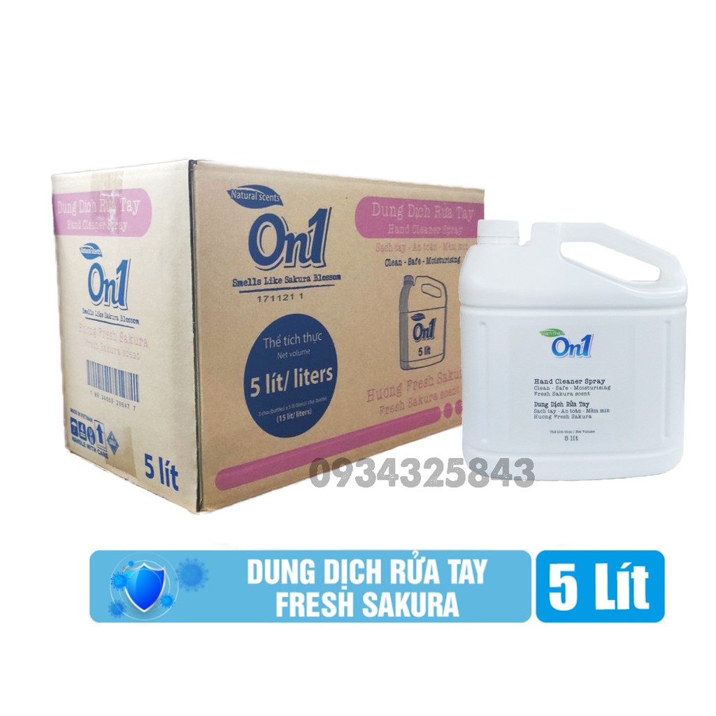 Thùng 3 can dung dịch rửa tay khô On1 5 lít hương Fresh Sakura - dạng nước bỏ bình xịt