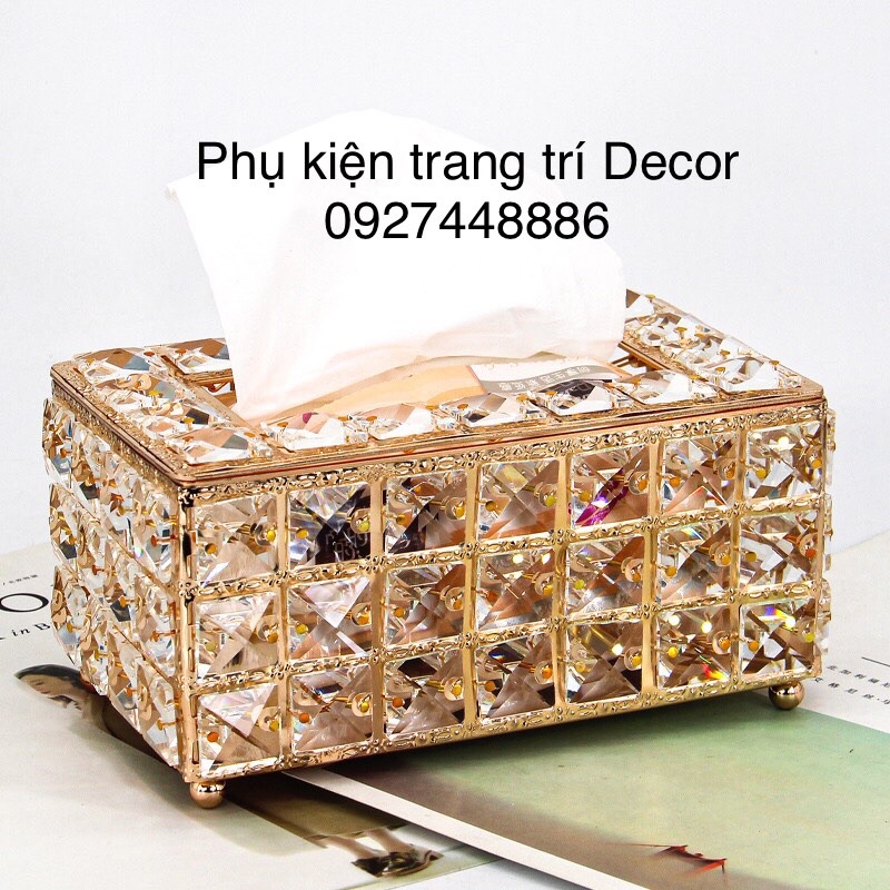 Hộp đựng giấy ăn hợp kim đính đá Decor 8886