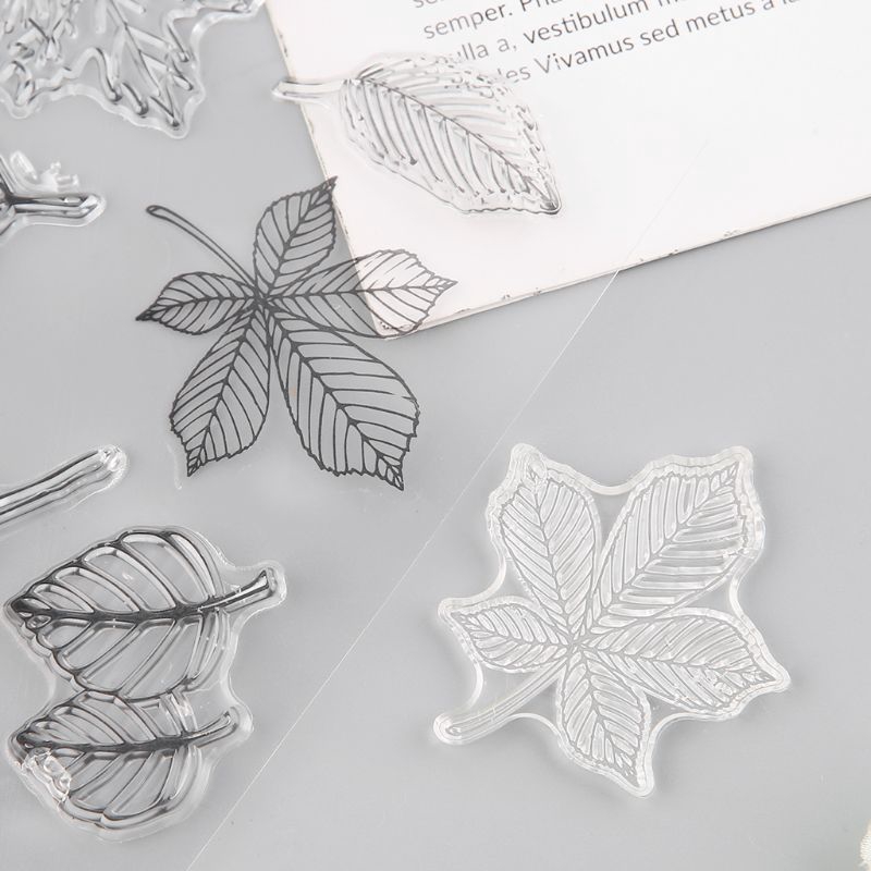 Con dấu silicone trong suốt in chữ Love Leaf dùng trang trí thiệp độc đáo