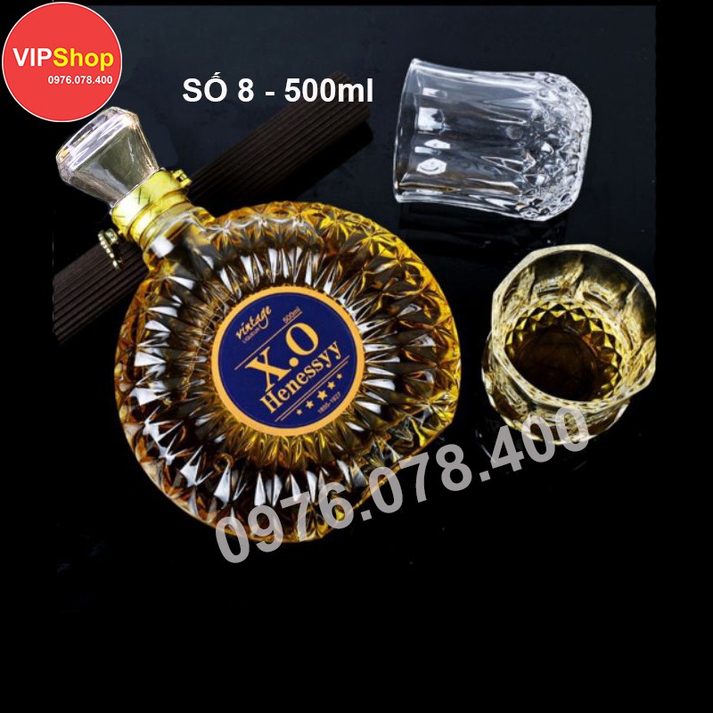 [ LOGO XO ] Vỏ Bình Thủy Tinh XO Tròn Đựng Rượu 500ml, Bình Ngâm Rượu XO Cao Cấp, CTT-08