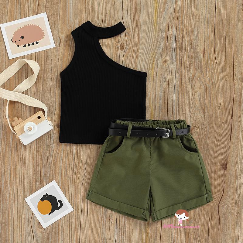 Bộ Đồ Ba Món Gồm Áo Hai Dây Hở Vai Và Quần Short Có Túi Bên Hông Dành Cho Bé Gái Xzq7