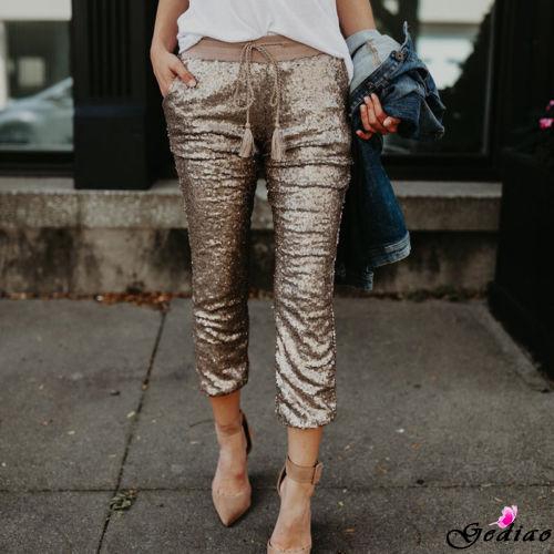 Quần legging lưng cao đính sequin lấp lánh thời trang dành cho nữ | BigBuy360 - bigbuy360.vn