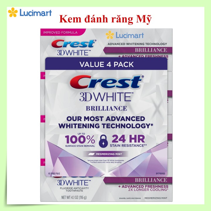 Kem đánh răng Crest 3D White Brilliance + Advanced Freshness [Hàng Mỹ]