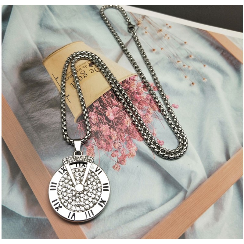 Vòng cổ nam nam nữ màu bạc dây chuyền unisex Kuu Studio Clock Chain Phụ kiện Titan không gỉ - Clock Chain