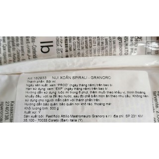 [500g - SPIRALI] Nui xoắn [Italia] GRANORO Spirali Classic (bph-hk)