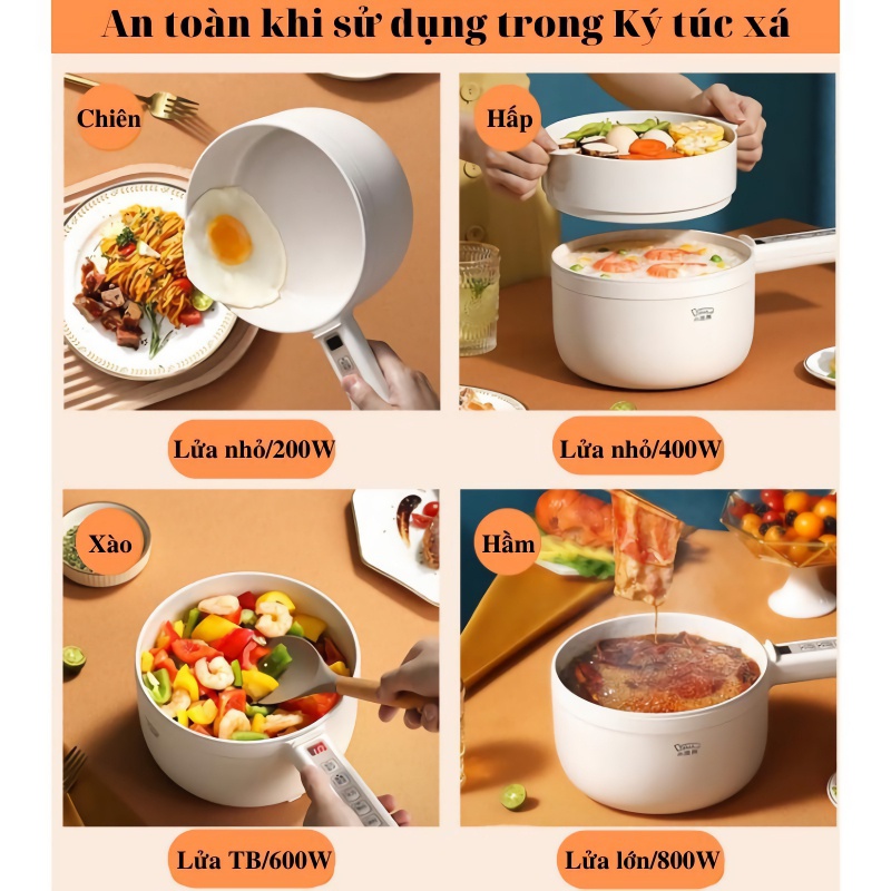 Nồi điện đa năng Chính hãng LOTOR 15CD 1.6 Lít - Chiên, xào, nấu cơm, nhúng lẩu, có lớp chống dính lồng hấp - Lotor L006