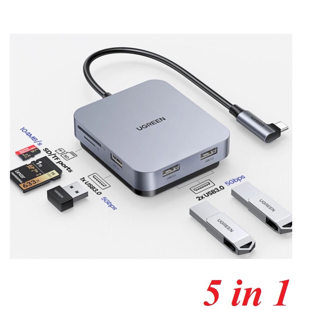 Ugreen 60377 Magnetic 5 in 1 USB type C HUB to USB 3.0 5Gbps TF/SD Card for iMac MacBook iPad Pro Air and PC CM521