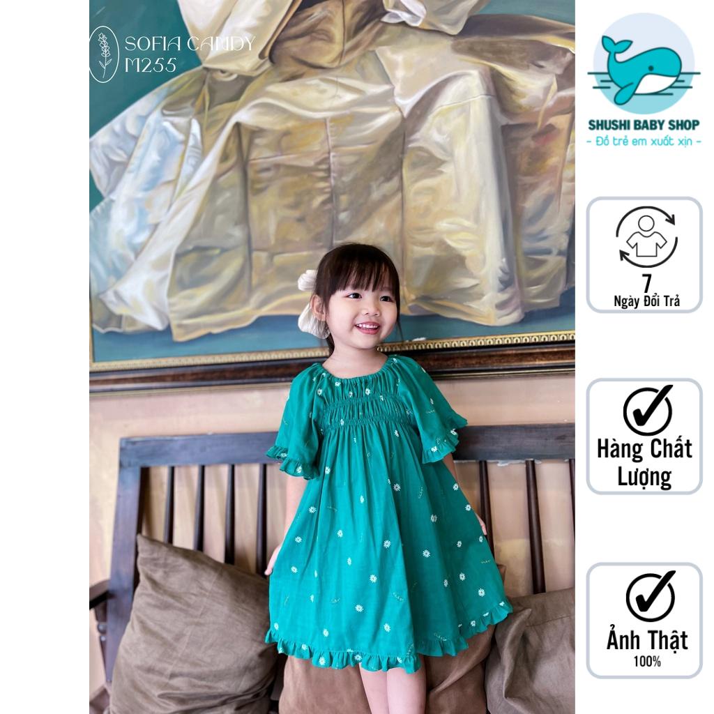[Ảnh thật] Váy Linen Hoa Nhí Sofiacandy Smock Ngực Tay Bèo Xanh Ngọc