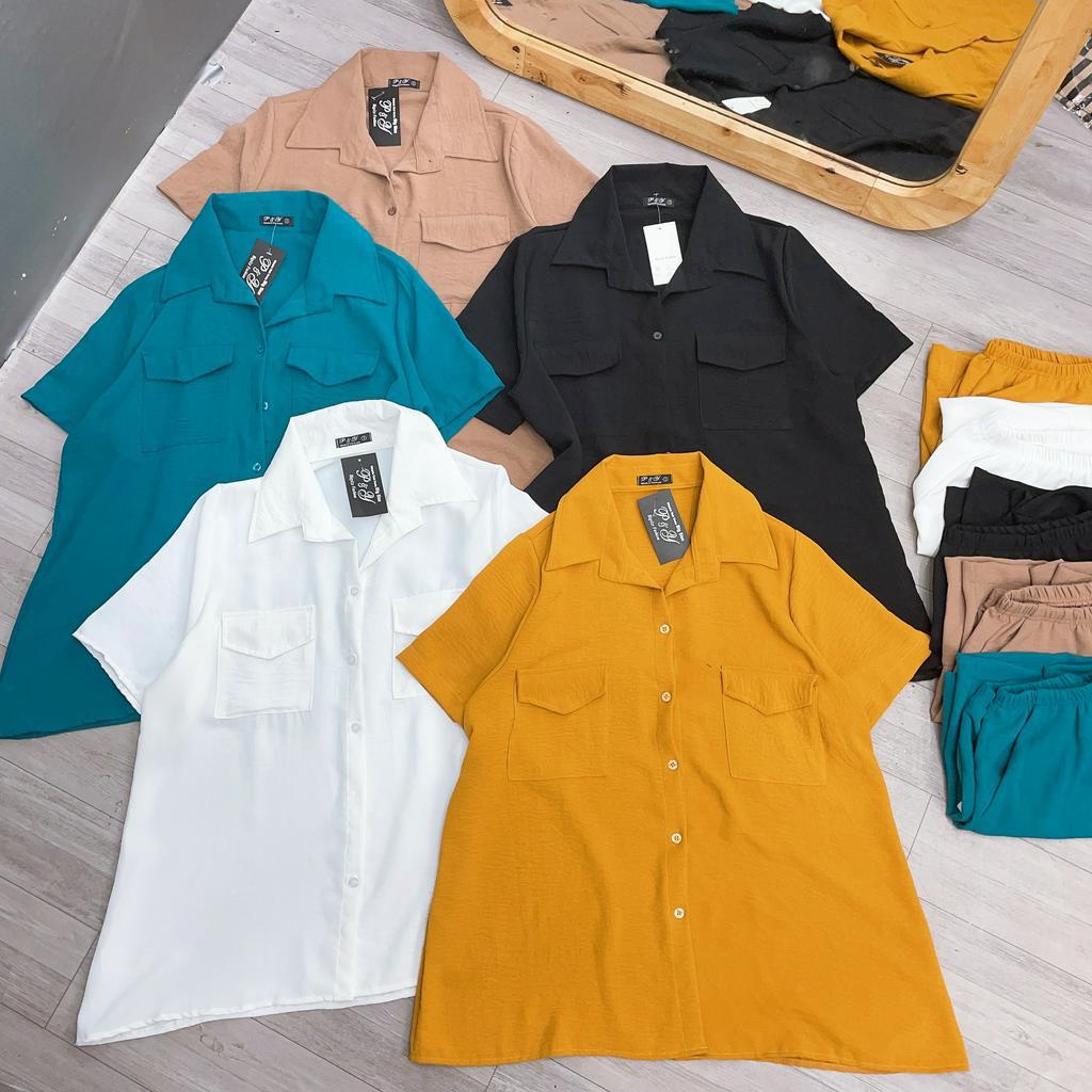 Set Bộ Đồ Bigsize Nữ Áo Sơ Mi Đũi Và Quần Đùi Phom Rộng Mặc Thoải Mái Thời Trang Big Size SET30