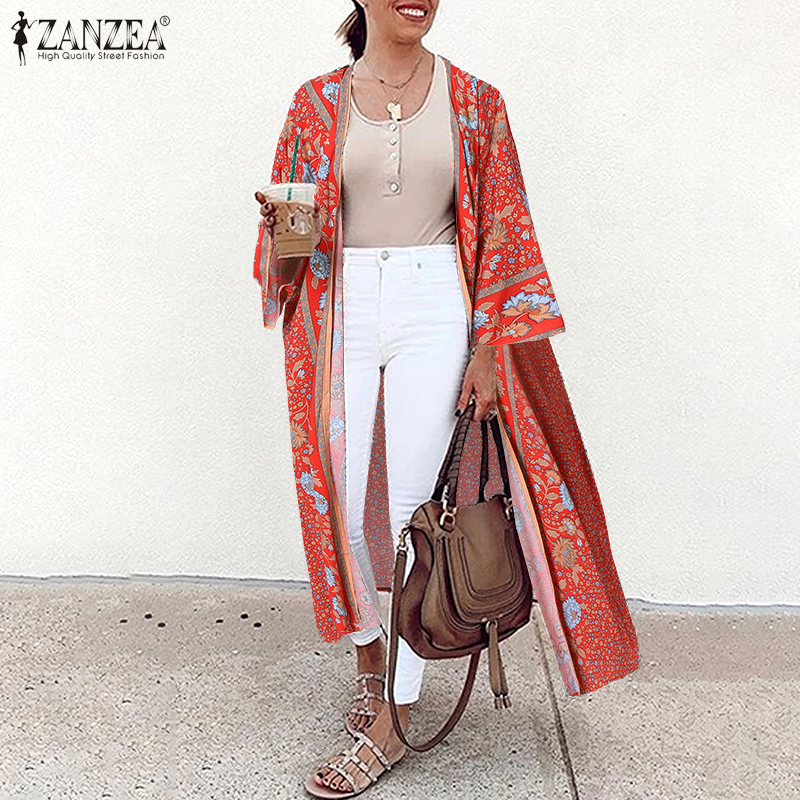 Áo Khoác Cardigan ZANZEA Tay Dài In Hoa Phong Cách Vintage Cho Nữ
