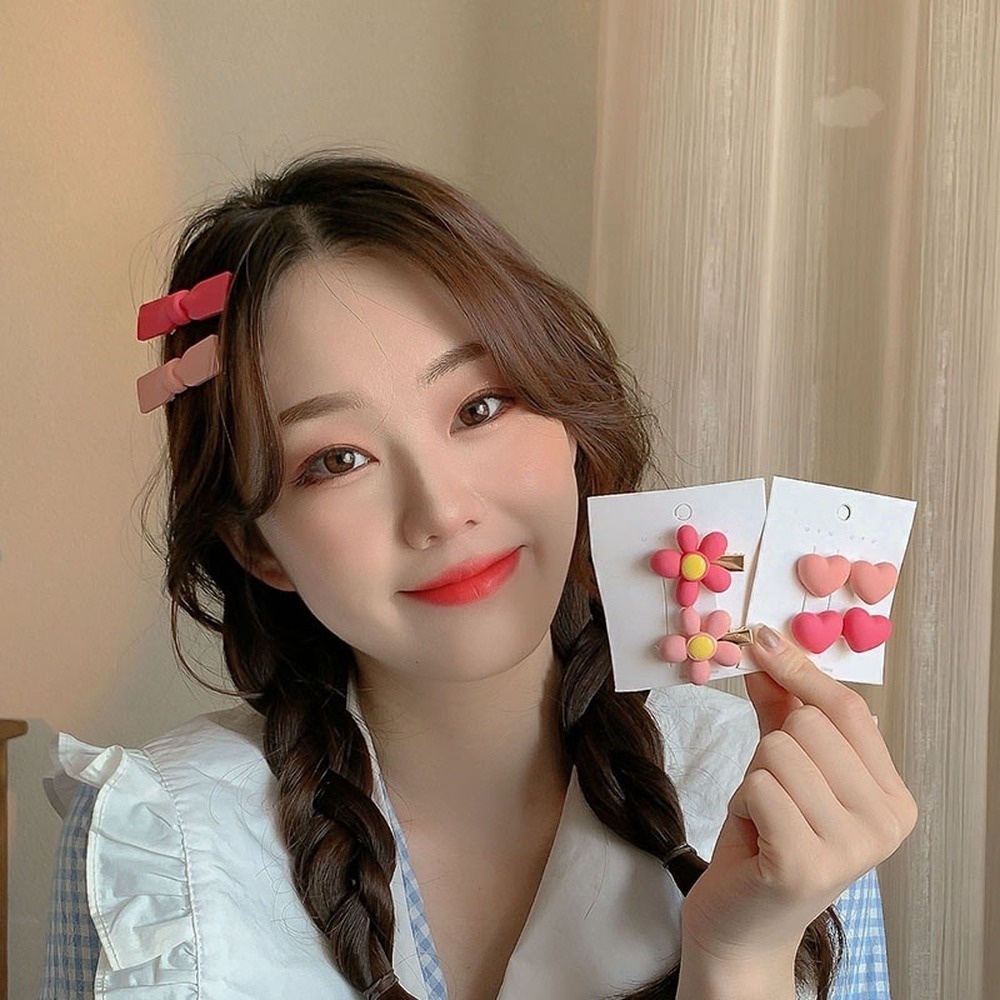 1 Cặp Kẹp Tóc Hình Hoa / Trái Tim / Trái Tim Bằng Nhựa Resin Kiểu Hàn Quốc Ngọt Ngào Cho Bạn Gái