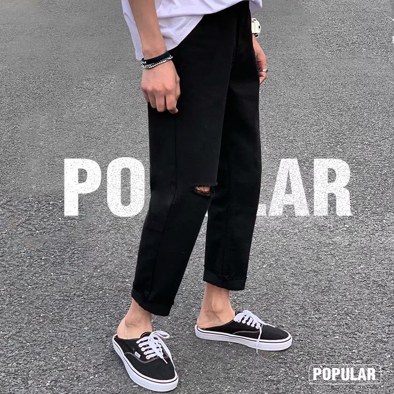 quần baggy nam màu đen ống suông