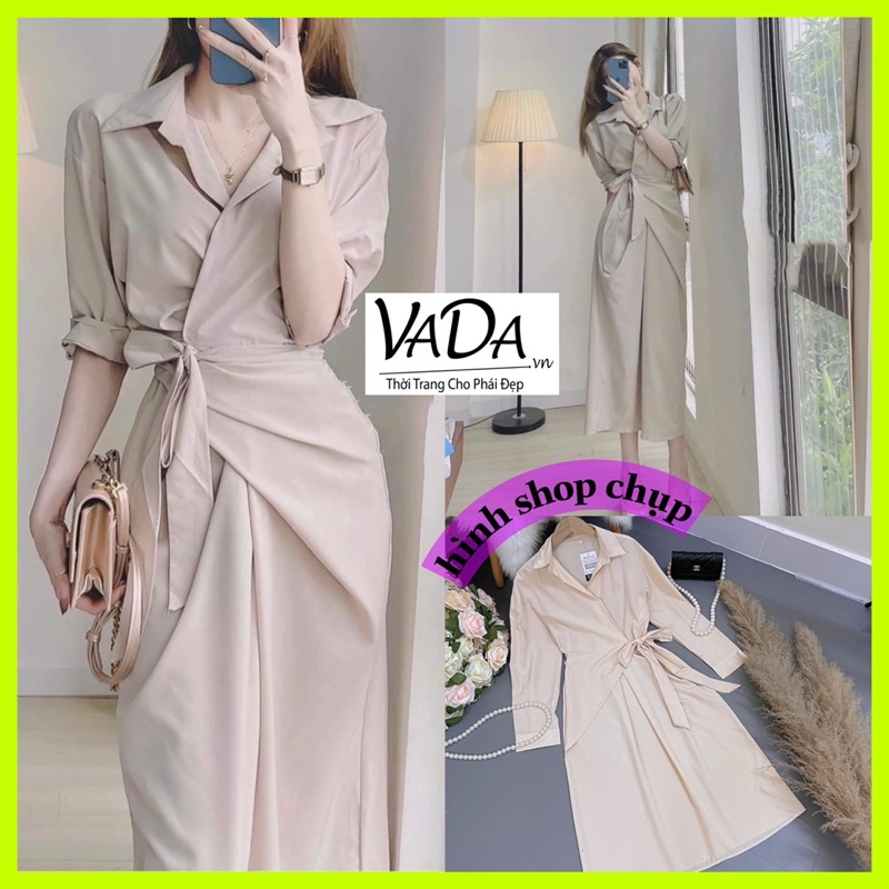 Váy Đầm kiểu cổ sơ mi dáng dài cột eo màu Kem nhẹ nhàng đi làm , dự tiệc xinh iu -Thời Trang VADA (VD122) | BigBuy360 - bigbuy360.vn
