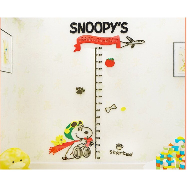 Decal dán tường mica - Đo chiều cao snoopy