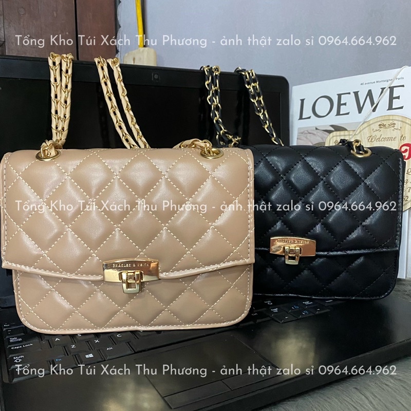 Túi đeo chéo, kẹp nách trần ô trám khoá gập siêu xinh cho nữ (ảnh thật shop chụp)