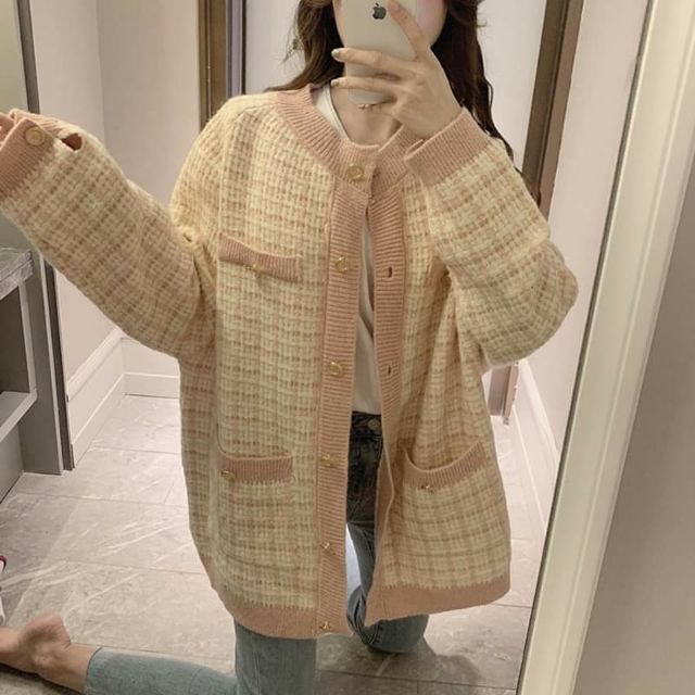 Hàng Sẵn_ Áo dạ tweed áo khoác len kẻ sọc phong cách Hàn | BigBuy360 - bigbuy360.vn
