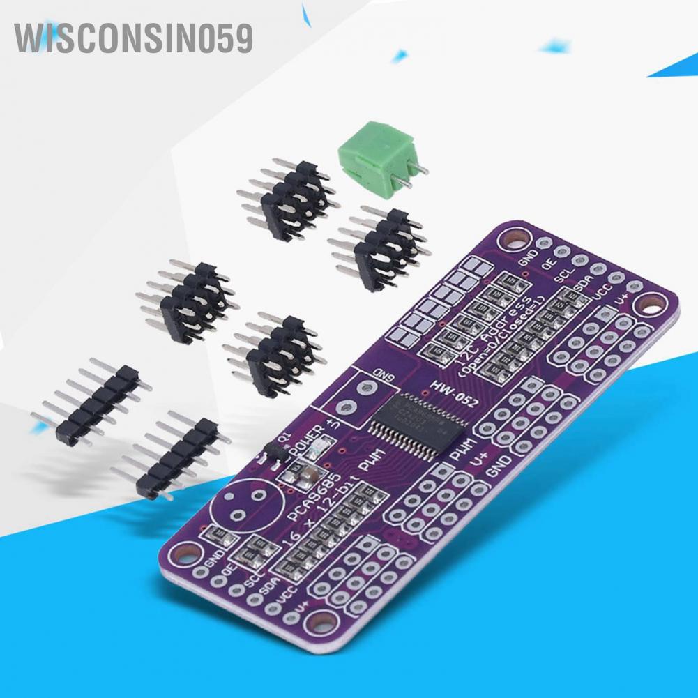Wisconsin059 Servo Motor Driver PWM Control Module 16 Channel 12 Bit IIC PCA9685 Controller for DIY