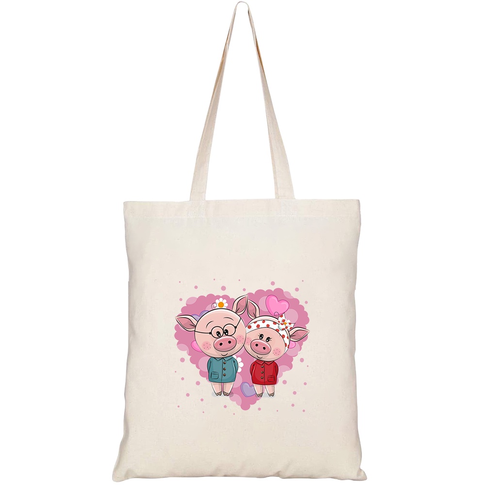 [Mã BMBAU50 giảm 7% tối đa 50K đơn 99K] Túi vải tote canvas GINKO in hình two cute cartoon pigs on HT308 5279