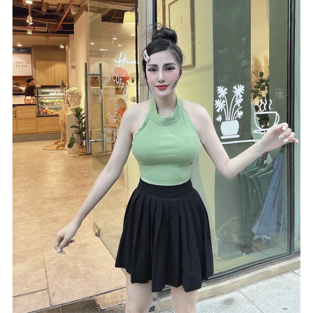 Áo croptop nữ ba lỗ ôm body Hoàng Tình Store áo thun sát nách cổ lọ cột dây lưng, thun borip co giãn tốt Freesize | BigBuy360 - bigbuy360.vn