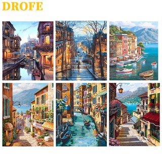 Bộ Sưu Tập Tranh Sơn Dầu DIY Drofe 【40x50cm】Bộ Sưu Tập Đường Phố~Không Khung Ảnh Tự Làm