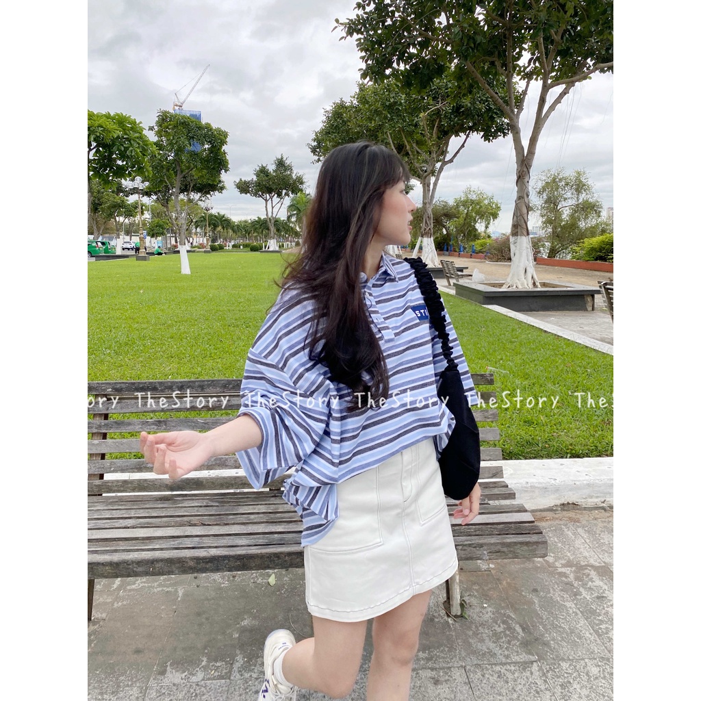 [STORY MADE] [STR] Áo polo sọc ngang, logo thêu A2145