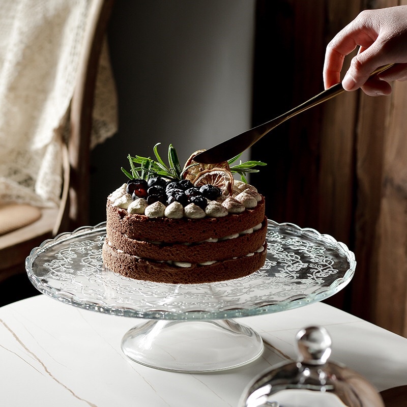 Khay đựng,chụp bánh kem thủy tinh Borosilicate - Trang trí tiệc phong cách Phương Tây