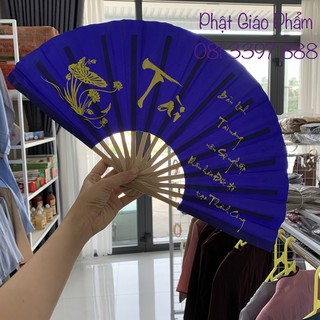 Quạt Tay vải lụa chữ Thư Pháp ( size trung nhiều màu)