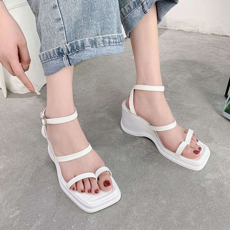 Dép samdal đế xuông có gót cao thời trang đi làm đi du lịch đen và trắng hàng Quảng Châu đẹp