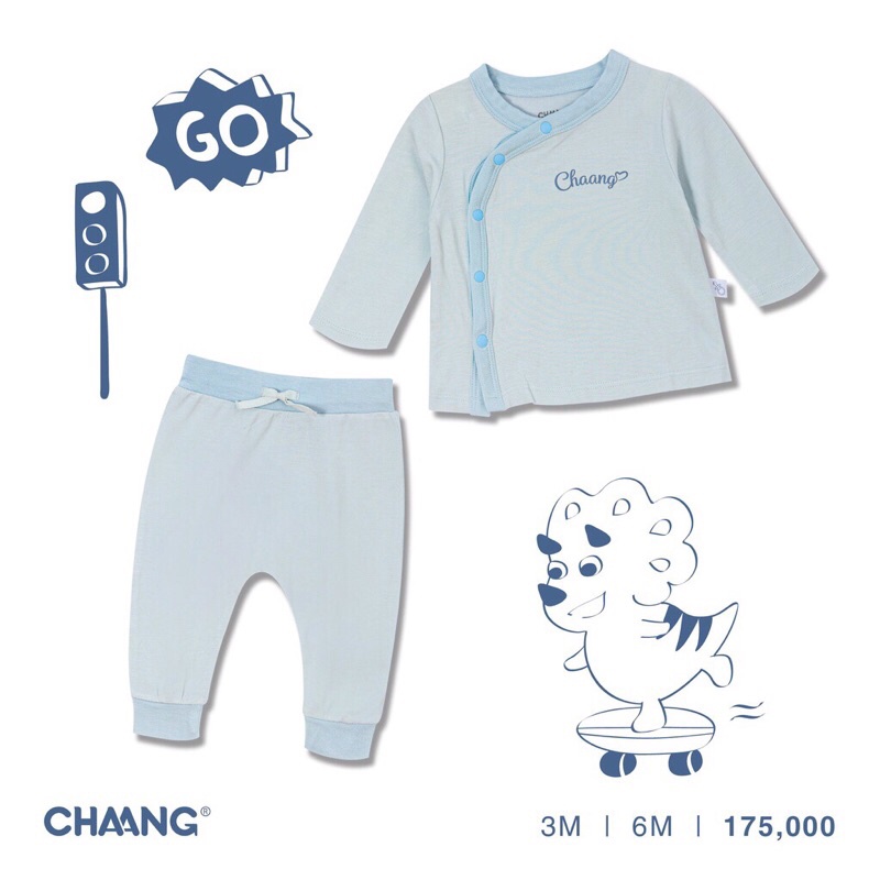 CHAANG Bộ dài tay sơ sinh cài chéo PONY &amp; DINO